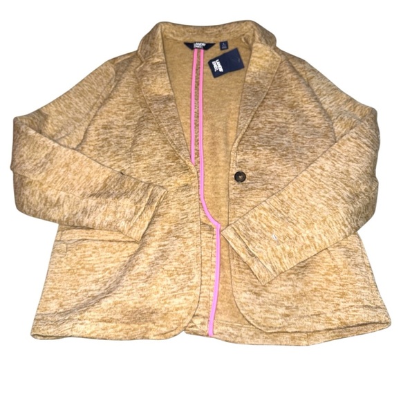 Lands End Neutral Tone Fleece/Sweater Button Blazer Jacket Size L Tan Comfy NWT - Picture 9 of 10